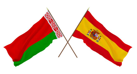 Background for designers, illustrators. National Independence Day. Flags Belarus and Spain