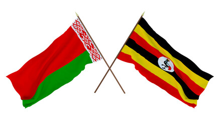 Background for designers, illustrators. National Independence Day. Flags Belarus and Uganda