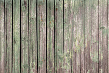 Fototapeta premium Light background of vertical boards in peeling green paint