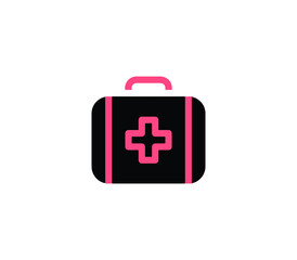 First aid sign. Green square and white cross symbol with FIRST AID text below, vector illustration. First-aid kit icon, Medical symbol