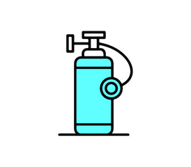 Oxygen Icu Medical Gas Cylinder, Mobile oxygen tank and regulator with gage meter for give oxygen to the patient or people with oxygen deficiency or hypoxia, Medical equipment for respiratory system, 