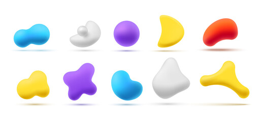 Colored abstract flowing shape collection realistic vector fluid spot smooth surface fantasy paint