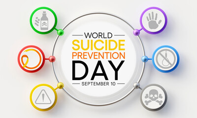 World Suicide prevention day is observed every year on September 10, in order to provide worldwide commitment and action to prevent suicides. 3D Rendering - obrazy, fototapety, plakaty