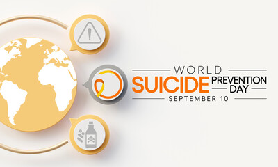 World Suicide prevention day is observed every year on September 10, in order to provide worldwide commitment and action to prevent suicides. 3D Rendering - obrazy, fototapety, plakaty