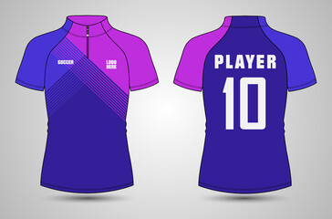 Men's short sleeve cycling jersey with short zip Vector Illustration template front and back view. Easy edit and customizable. Technical sketch mandarin Stand Up Collar Navy Color Soccer mock up CAD.