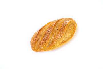 Assortment of baked bread on white background. Fresh fragrant bread on the table. Food concept.