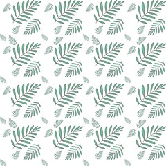 Seamless pattern of green fern leaves, hand-drawn. endless pattern, flat illustration for printing on fabric, textiles, packaging paper and web resources