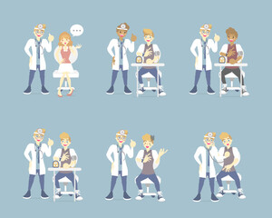 doctor and psychiatrist with patient, mental health care, medical examination concept, flat cartoon character design clip art vector illustration