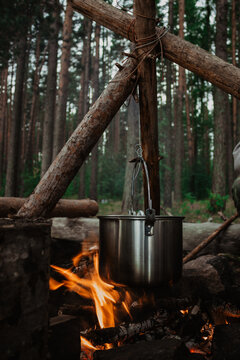 cooking pot, kettle on fire