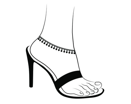 recommend clip art: Beautiful Woman Feet line drawing with sandal and Anklet isolated on white background - vector illustration