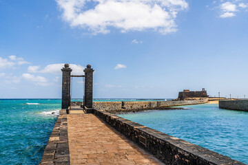San Gabriel Castle with Bridge of the balls leading to it, Arrecife, Lanzarote, Canary Islands, Spain © eunikas