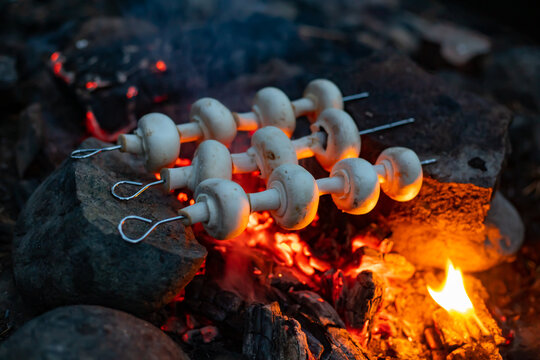 cooking mushrooms on fire