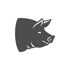 Monochrome pig head black silhouette side view vintage icon vector farm animal market butchery