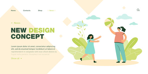 Running girl stretching hands to mother holding ball. Parent playing with child flat vector illustration. Family relationship, leisure time concept for banner, website design or landing web page