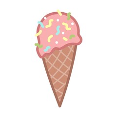 Classic ice cream pink color. One ball. Cartoon style. Vector isolated on white background.