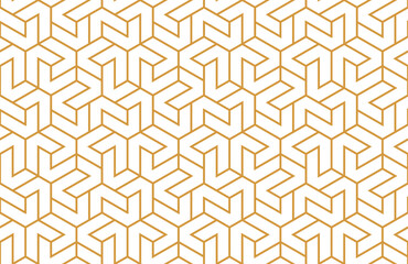 The geometric pattern with lines. Seamless vector background. White and gold texture. Graphic modern pattern. Simple lattice graphic design