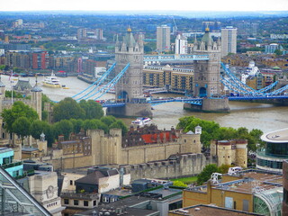 Aerial landscape on London tower bridge. aerial view of Tower Bridge in London. London cityscape.