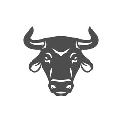 Black monochrome horned bull head vintage icon vector mammal farm animal muzzle butcher shop