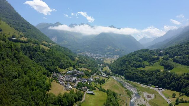 Panorama of pyrenees mountains in France. Aerial view ,fly over mountains peak. Incredible nature. Beautiful mountains. 