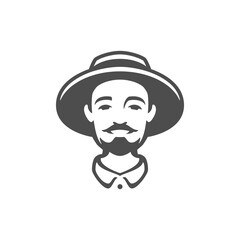 Countryside industrial male worker smiling agronomist head in hat monochrome vintage icon vector