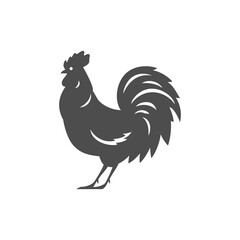 Monochrome rooster black silhouette vintage icon vector cockerel feather farm bird livestock poultry © provectors