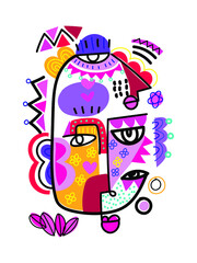 Abstract face portrait person hand drawn ,ethnic, decorative,line art character vector illustration.