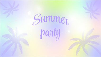Fototapeta na wymiar Abstract holographic background in blue, yellow, pink flowers with yellow lettering summer party,print 