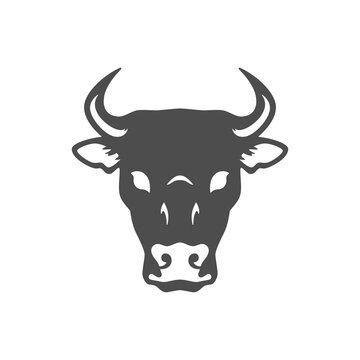 Angry horned bull head monochrome vintage icon black silhouette vector illustration