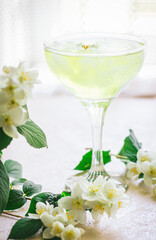 Refreshing chamomile drink. Very narrow focus, the center of the drink in focus.