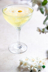 Refreshing chamomile drink. Very narrow focus, the center of the drink in focus.