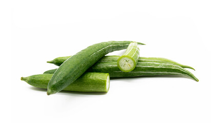whole and slices Snake gourd isolated on white background