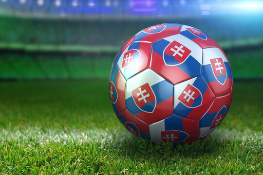Slovakia Soccer Ball on Stadium Green Grasses at Night