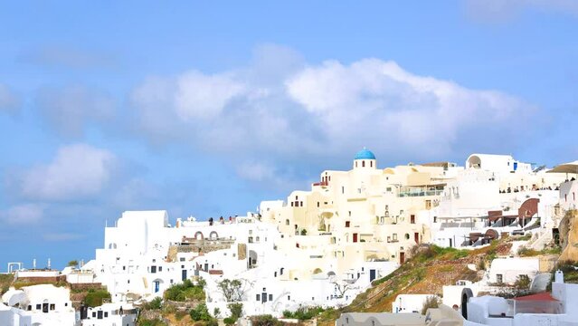 Travel trip  in Santorini Island , Greece.  as Picture square view of traditional Cycladic Santorini houses with blue sky background	