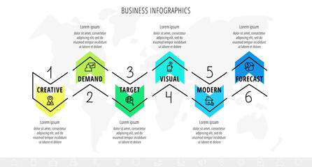 Vector arrows infographic design. Modern business presentation and infographics with 6 steps, options. Graphic timeline for app, website, interface, levels, diagram, banner, presentations