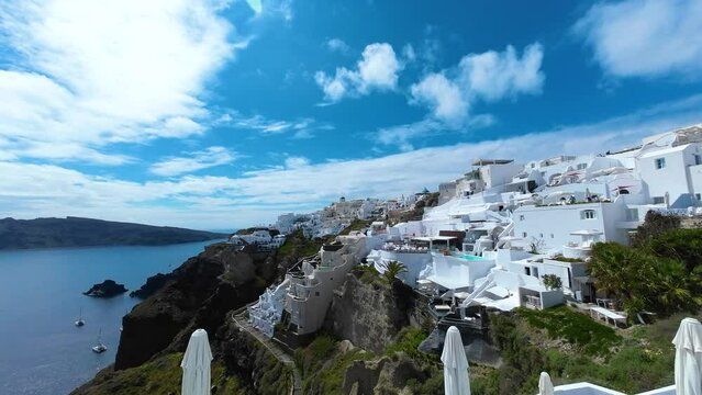 Travel trip  in Santorini Island , Greece.  as Picture square view of traditional Cycladic Santorini houses with blue sky background	