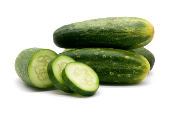 Fresh cucumber slices over on background.