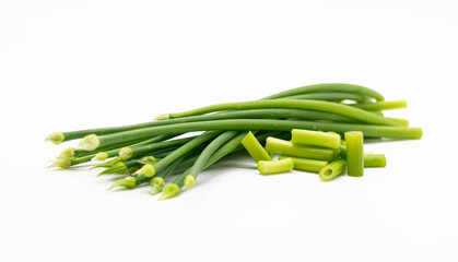 Fresh garlic chive over on white background.