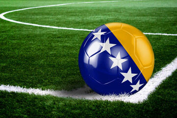 Fototapeta premium Bosnia and Herzegovina Soccer Ball on Field at Night