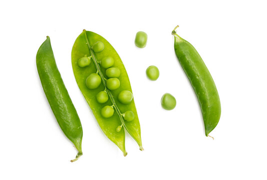 Fresh green peas isolated on a white background.