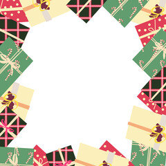 Obraz premium Christmas background with gifts. New Year's card with a white background for the inscription.