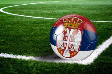 Serbia Soccer Ball on Field at Night