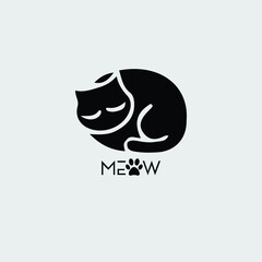 Creative Professional Trendy and Minimal Cat Logo Design in Black and White Color, Minimal Cat Meow Icon Logo in Editable Vector Format