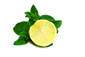 Lime and fresh mint isolated on white background
