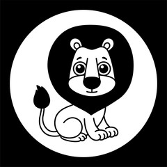 Vector black and white template funny lion. Silhouette of illustration for newborn and nursery design