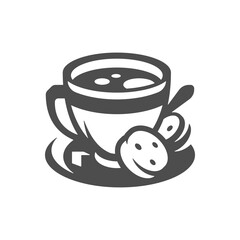 Tea with cookies biscuit and sugar cube in porcelain cup saucer spoon vintage icon vector