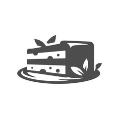 Biscuit cake portion decorated fresh organic leaves serving plate vintage icon vector illustration