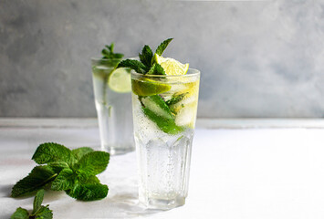 Mojito summer refreshing cocktail with ice, lime and mint