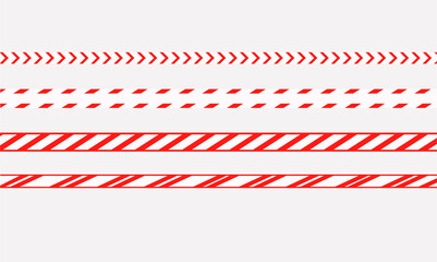 Set of red warning ribbons for construction and crime control. Vector illustration.