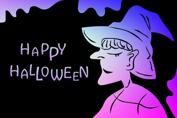 Cute witch Halloween light neon cartoon