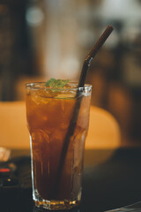 Ice lemon tea with mint leaves